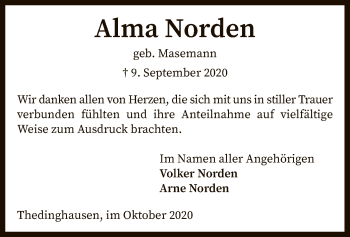 Traueranzeige von Alma Norden von SYK