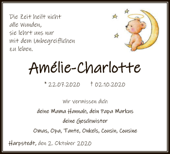 Traueranzeige von Amélie-Charlotte  von SYK