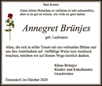 Traueranzeige von Annegret Brünjes von SYK