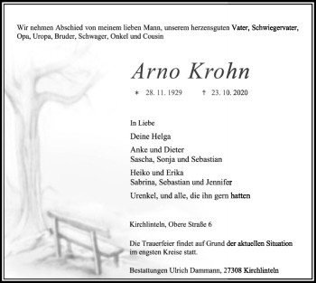 Traueranzeige von Arno Krohn von SYK