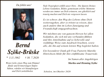 Traueranzeige von Bernd Szöke-Brüske von SYK