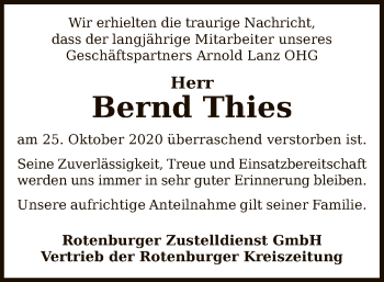 Traueranzeige von Bernd Thies von SYK