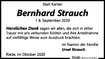 Traueranzeige von Bernhard Strauch von SYK