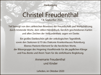 Traueranzeige von Christel Freudenthal von SYK