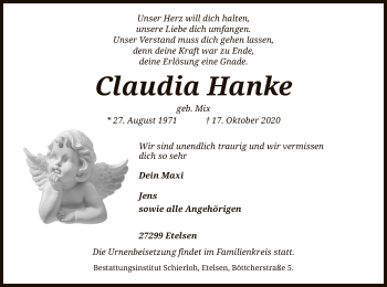 Traueranzeige von Claudia Hanke von SYK