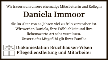 Traueranzeige von Daniela Immoor von SYK