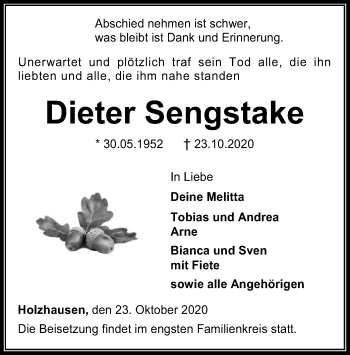 Traueranzeige von Dieter Sengstake von SYK