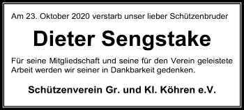 Traueranzeige von Dieter Sengstake von SYK