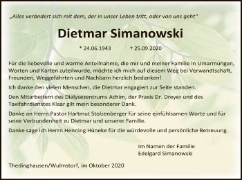 Traueranzeige von Dietmar Simanowski von SYK