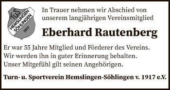 Traueranzeige von Eberhard Rautenberg von SYK