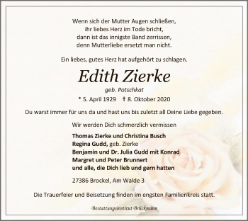 Traueranzeige von Edith Zierke von SYK