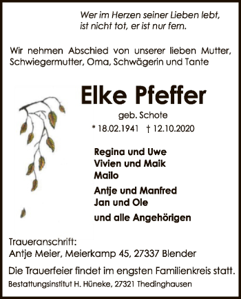 Traueranzeige von Elke Pfeffer von SYK