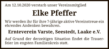 Traueranzeige von Elke Pfeffer von SYK