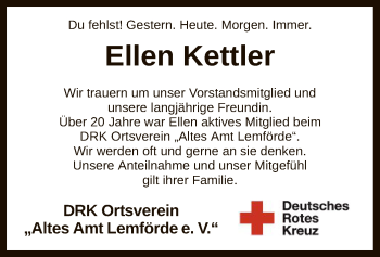 Traueranzeige von Ellen Kettler von SYK