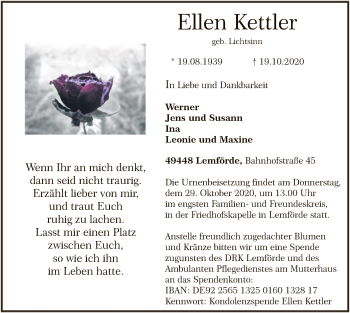 Traueranzeige von Ellen Kettler von SYK