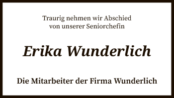 Traueranzeige von Erika Wunderlich von SYK