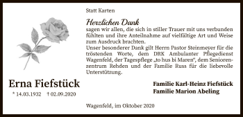 Traueranzeige von Erna Fiefstück von SYK