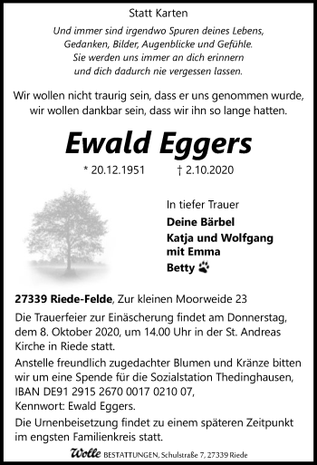 Traueranzeige von Ewald Eggers von SYK