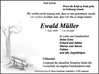 Traueranzeige von Ewald Müller von SYK