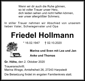 Traueranzeige von Friedel Rollmann von SYK