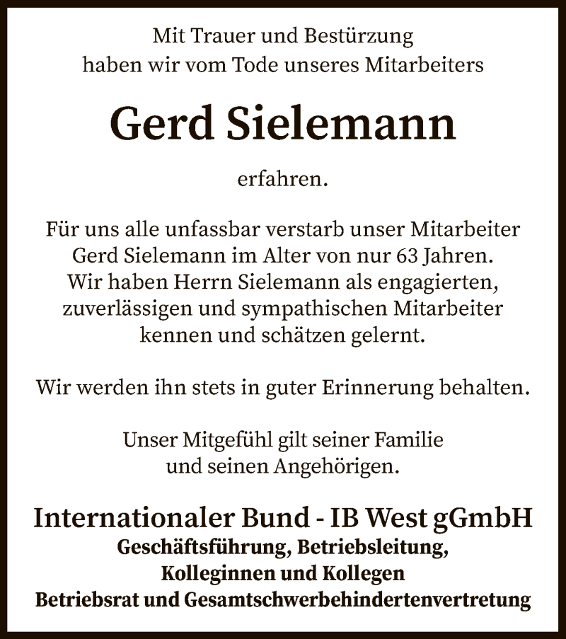  Traueranzeige für Gerd Sielemann vom 17.10.2020 aus SYK