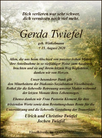 Traueranzeige von Gerda Twiefel von SYK