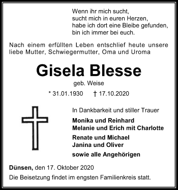 Traueranzeige von Gisela Blesse von SYK