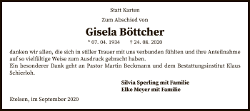 Traueranzeige von Gisela Böttcher von SYK