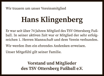 Traueranzeige von Hans Klingenberg von SYK