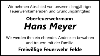 Traueranzeige von Hans Meyer von SYK