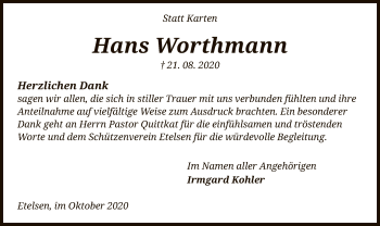 Traueranzeige von Hans Worthmann von SYK