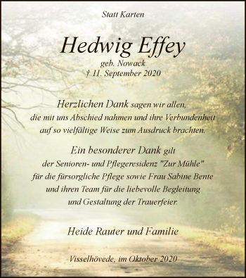 Traueranzeige von Hedwig Effey von SYK