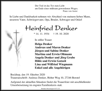 Traueranzeige von Heinfried Denker von SYK