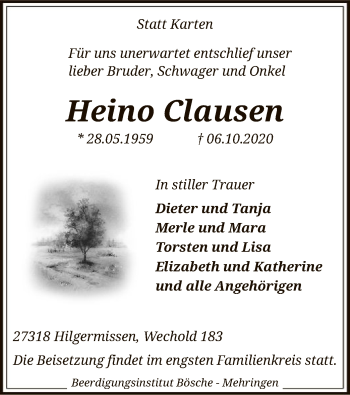 Traueranzeige von Heino Clausen von SYK