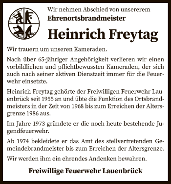 Traueranzeige von Heinrich Freytag von SYK