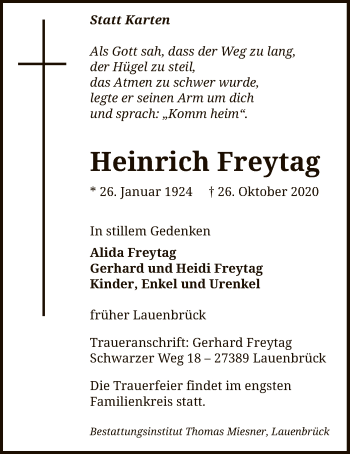 Traueranzeige von Heinrich Freytag von SYK