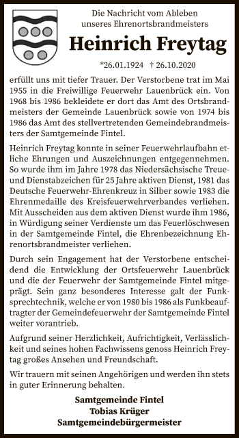 Traueranzeige von Heinrich Freytag von SYK