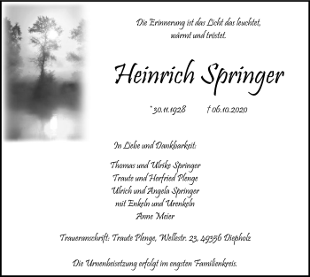 Traueranzeige von Heinrich Springer von SYK