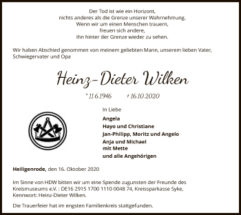 Traueranzeige von Heinz-Dieter Wilken von SYK