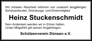 Traueranzeige von Heinz Stuckenschmidt von SYK