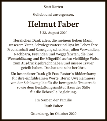 Traueranzeige von Helmut Faber von SYK