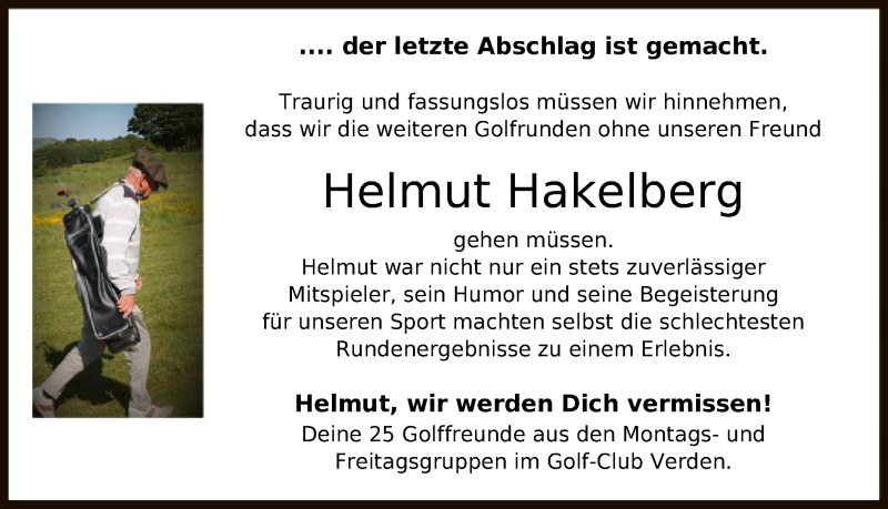  Traueranzeige für Helmut Hakelberg vom 28.10.2020 aus SYK