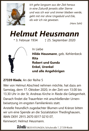 Traueranzeige von Helmut Heusmann von SYK