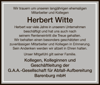 Traueranzeige von Herbert Witte von SYK