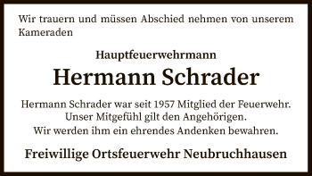 Traueranzeige von Hermann Schrader von SYK