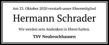 Traueranzeige von Hermann Schrader von SYK