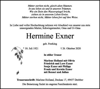 Traueranzeige von Hermine Exner von SYK