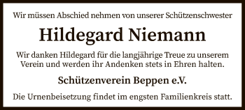 Traueranzeige von Hildegard Niemann von SYK