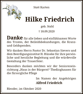 Traueranzeige von Hilke Friedrich von SYK