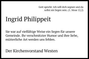 Traueranzeige von Ingrid Philippeit von SYK